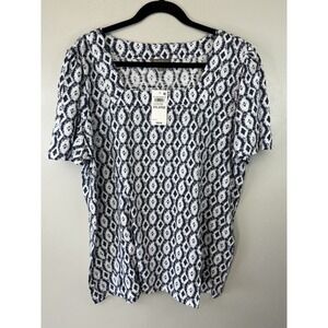 NWT Style & Co Square Neck Navy /white Geometric Print Top Size XXL